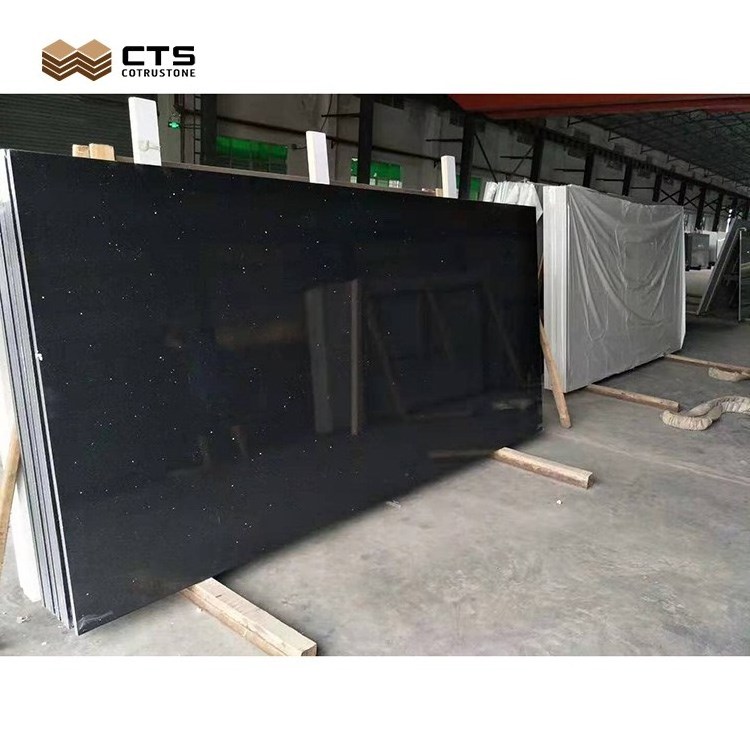 Easy Clean Hot Sale Prefab Galaxy Black Sparkle Star Laminated Quartz Stone Countertop In Stock