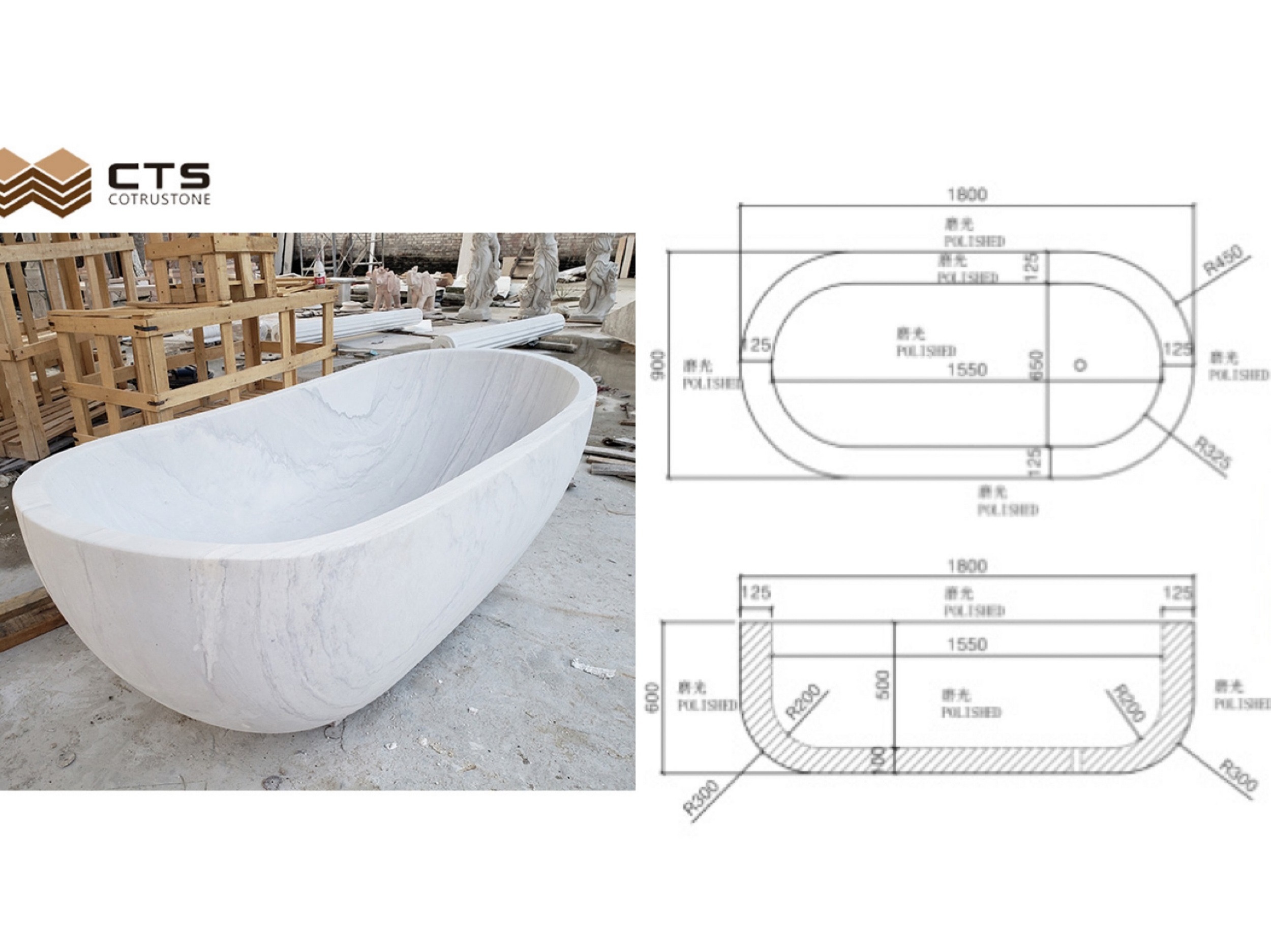 Popular Black Marquina Guangxi White Marble Bathtub For Bathroom Freestanding Tub