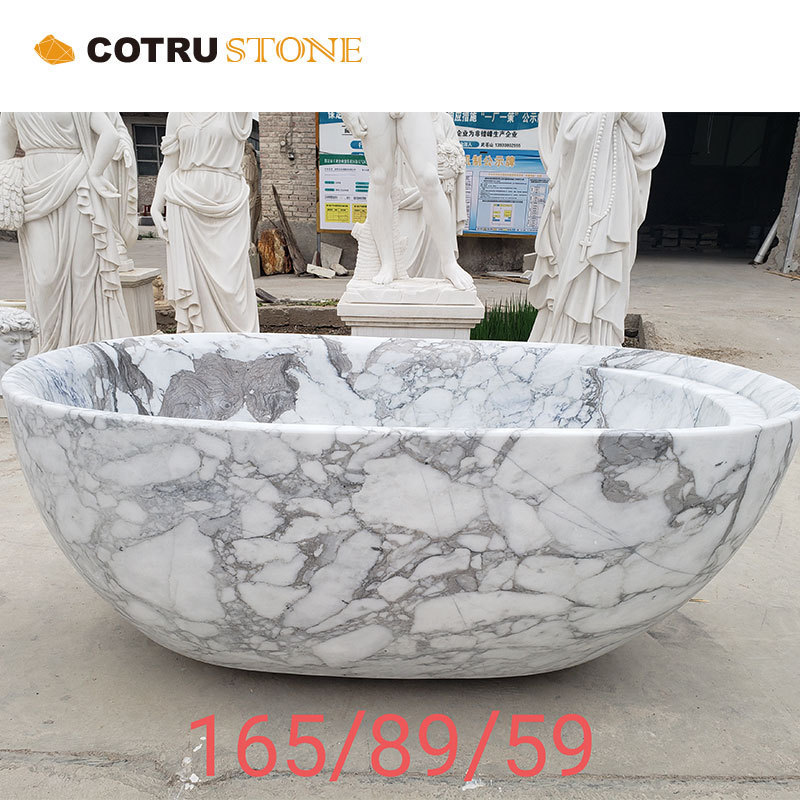 European Natural Stone Hand Carved Freestanding Oval Soaptub Bathtub Cararra White Marble Bathtub From Factory Directly