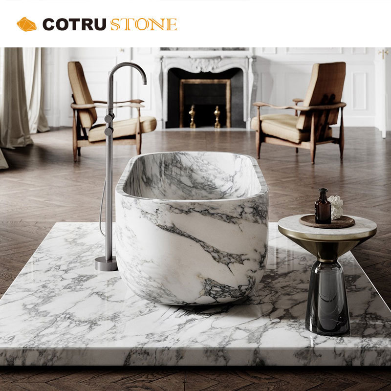 European Natural Stone Hand Carved Freestanding Oval Soaptub Bathtub Cararra White Marble Bathtub From Factory Directly