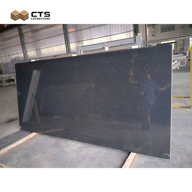 Easy Clean Hot Sale Prefab Galaxy Black Sparkle Star Laminated Quartz Stone Countertop In Stock