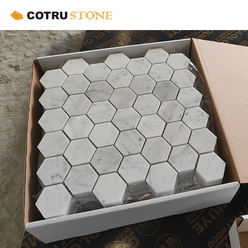 High Quality New Design Luxury White Marble Carrara Cotrustone Hexagon Mosaic For Bathroom Tile Kitchen Backsplash Wall