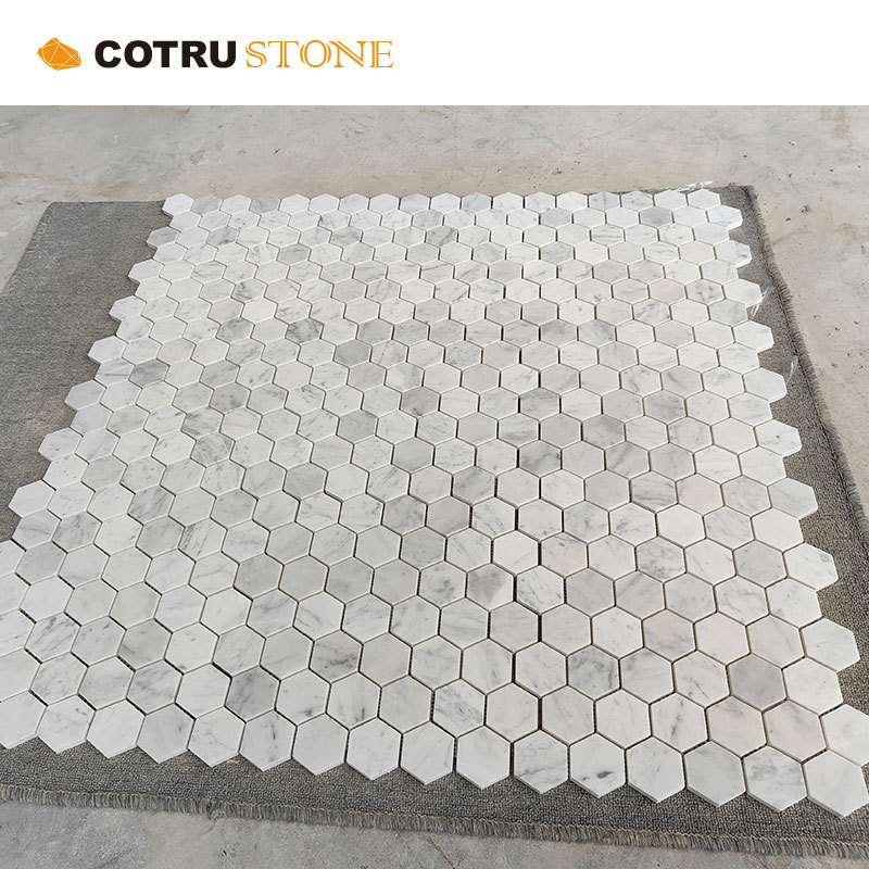 High Quality New Design Luxury White Marble Carrara Cotrustone Hexagon Mosaic For Bathroom Tile Kitchen Backsplash Wall