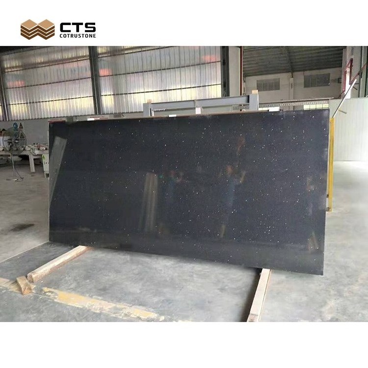 Easy Clean Hot Sale Prefab Galaxy Black Sparkle Star Laminated Quartz Stone Countertop In Stock