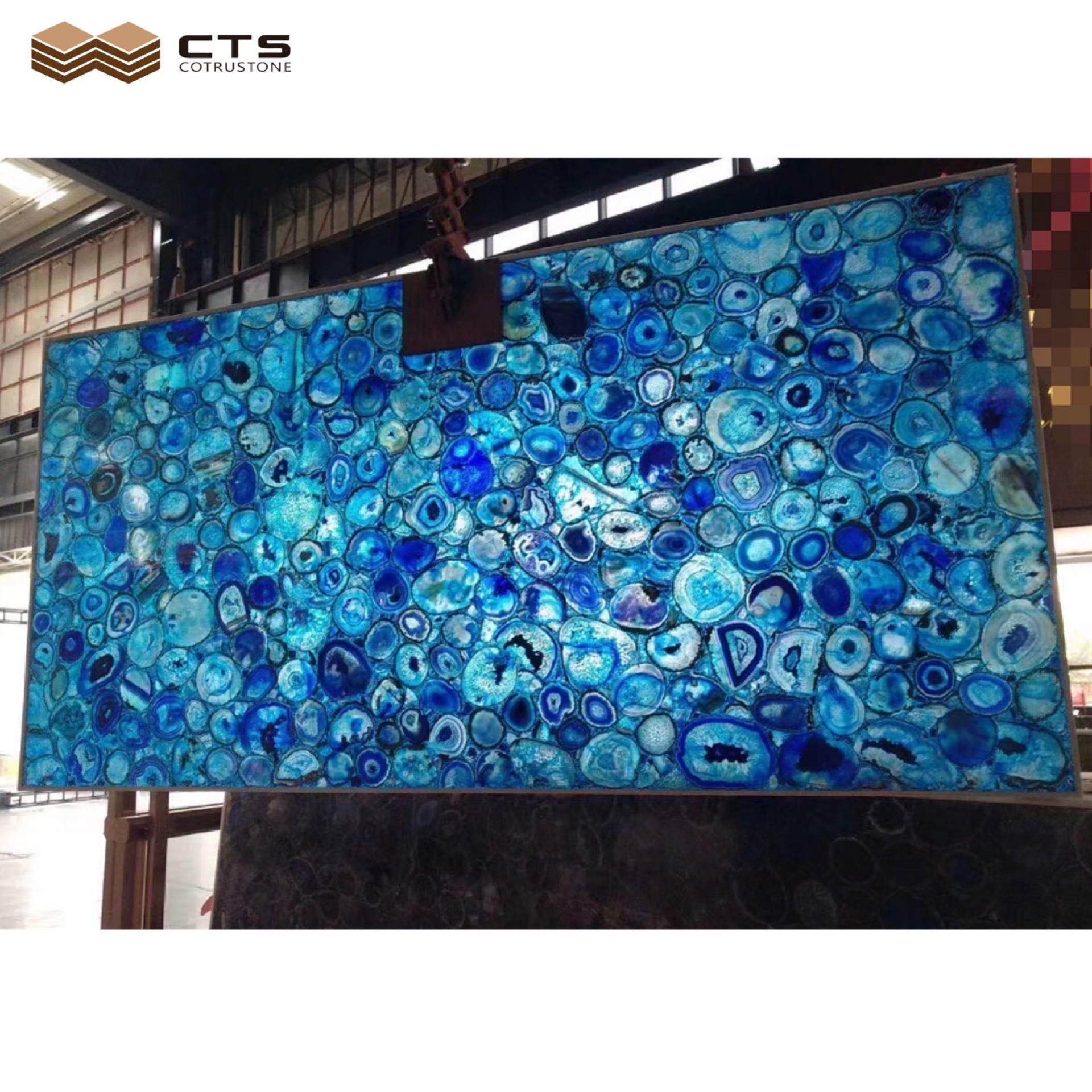 Luxury Villa Kitchen Translucent Crystal 
 Blue Agate Slab Countertop