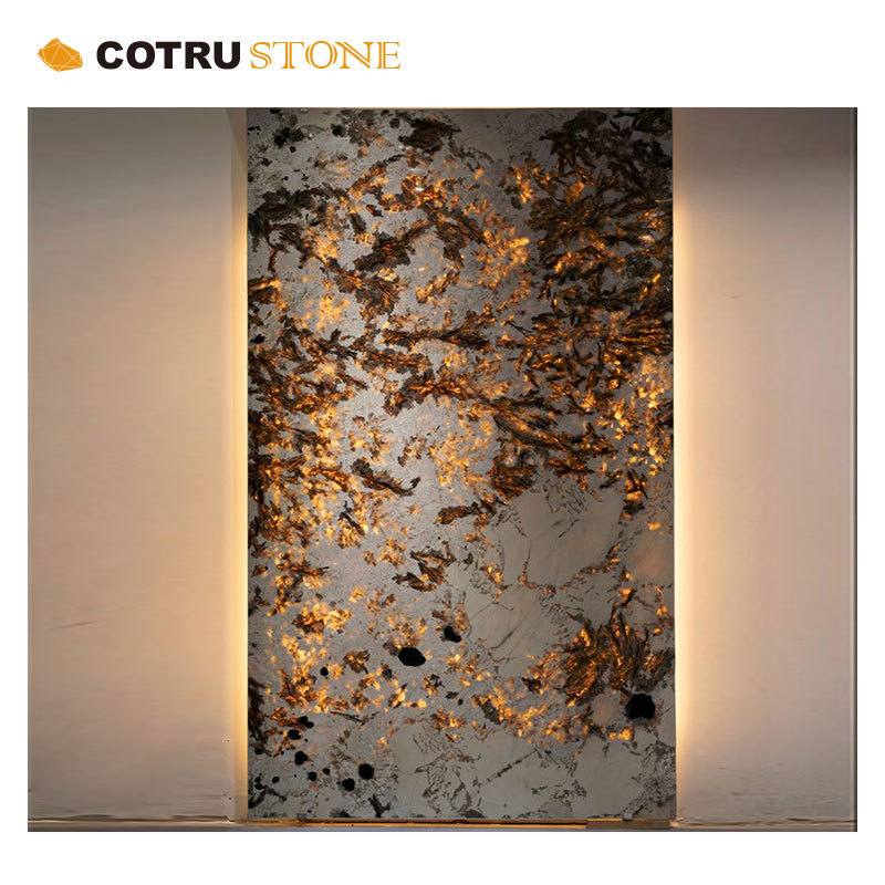 Custom Luxury Natural Stone Decor Slabs Everest White Granite Peacock For Indoor Wall Decoration Panel And Tiles Stone Veneer