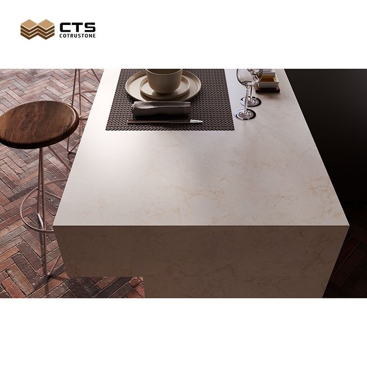 White Composite Quartz Open Kitchen Dining Table Top