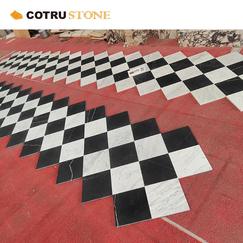 Natural Marble Mosaic Popular Checkerboard Pattern Black Nero Marquina And White Carrara Flooring Wall Bathroom Kitchen Tiles