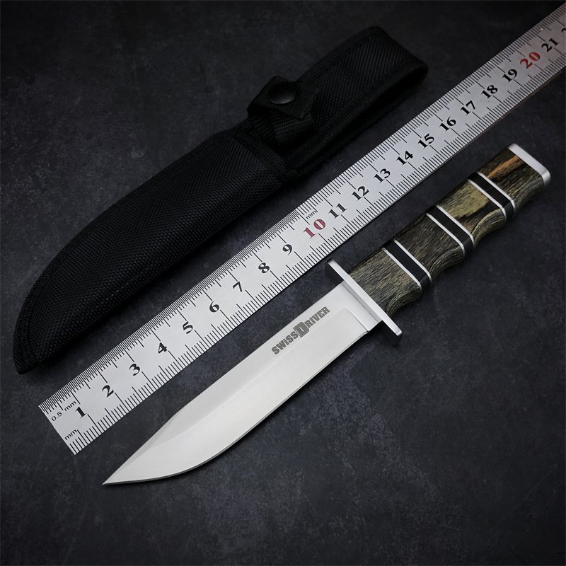 Wholesale Colored Wood Handle Fixed Blade Knife Camping Full Tang Hunting Knife with Nylon Sheath