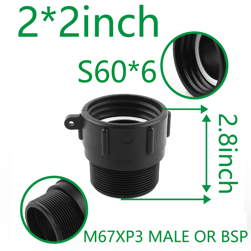 IBC Adapter Camlock DN50 to a 2 Inch hose fitting S60X6 FEMALEx M67XP3 MALE OR BSP thread