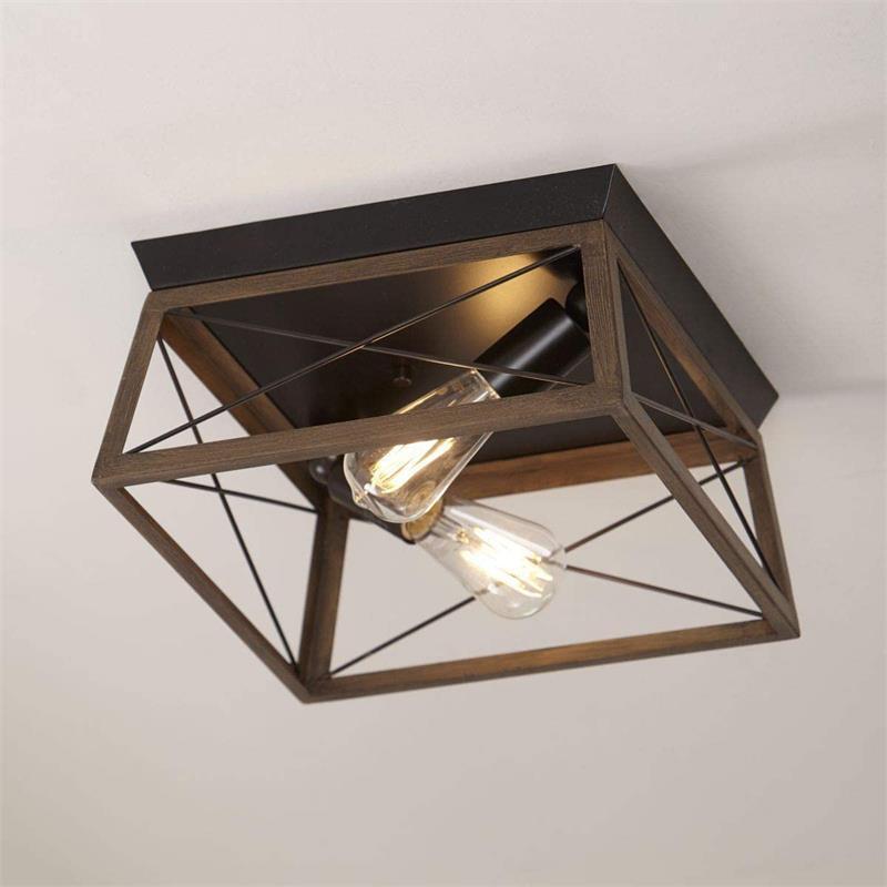 Creative Retro Design 75w Trapezoidal Shape Soft Warm White Light Matte Black Framed Bedroom Switch Control Ceiling Lamp