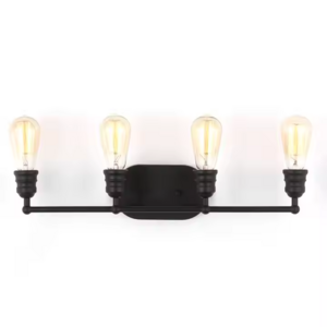 Large Size Lighting Functions Modern 240w Four Bulbs Warm White Light Steel Base Matte Black Framed Indoor Wall Vanity Lamp