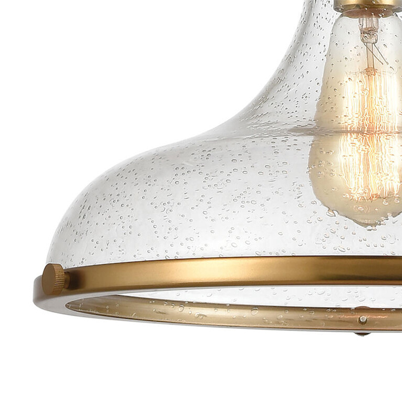 Indoor Decoration Modern Satin Brass Framed Clear Seeded Glass Lampshade Switch Control Ceiling Hanging Vintage Pendant Lamp