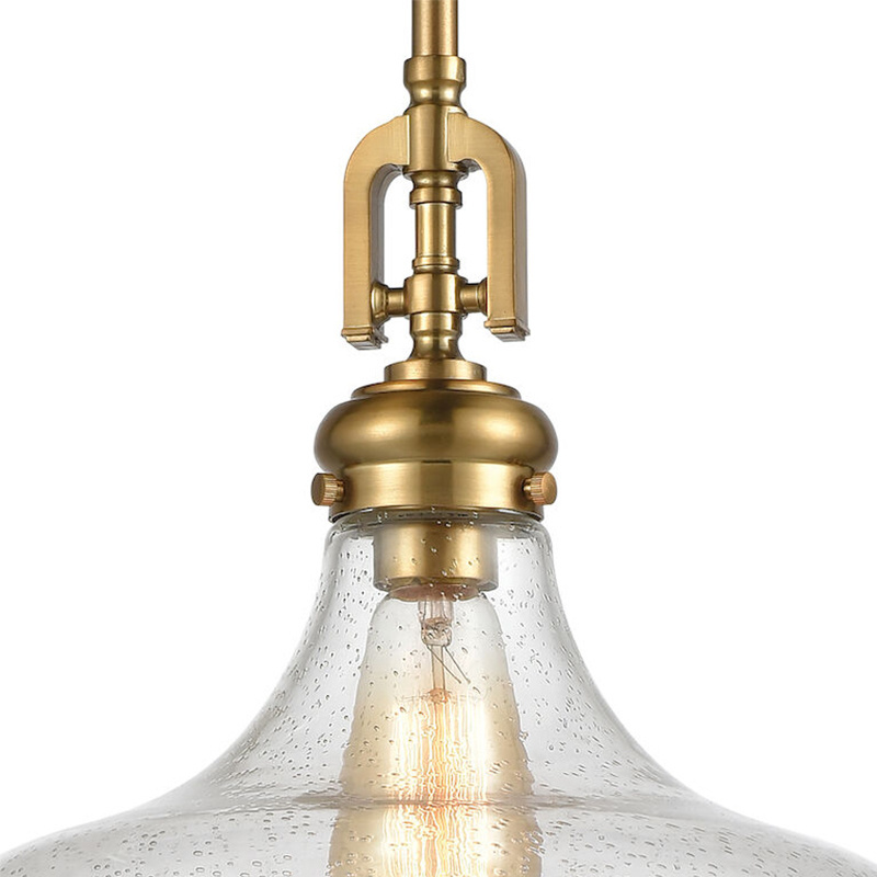 Indoor Decoration Modern Satin Brass Framed Clear Seeded Glass Lampshade Switch Control Ceiling Hanging Vintage Pendant Lamp