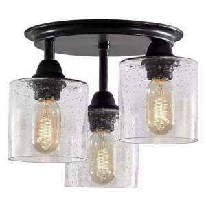 Matte Black Framed Three Bulbs 180w Ceiling Lamp Clear Seeded Glass Shade Switch Control Surface Mounted Ceiling Lamp