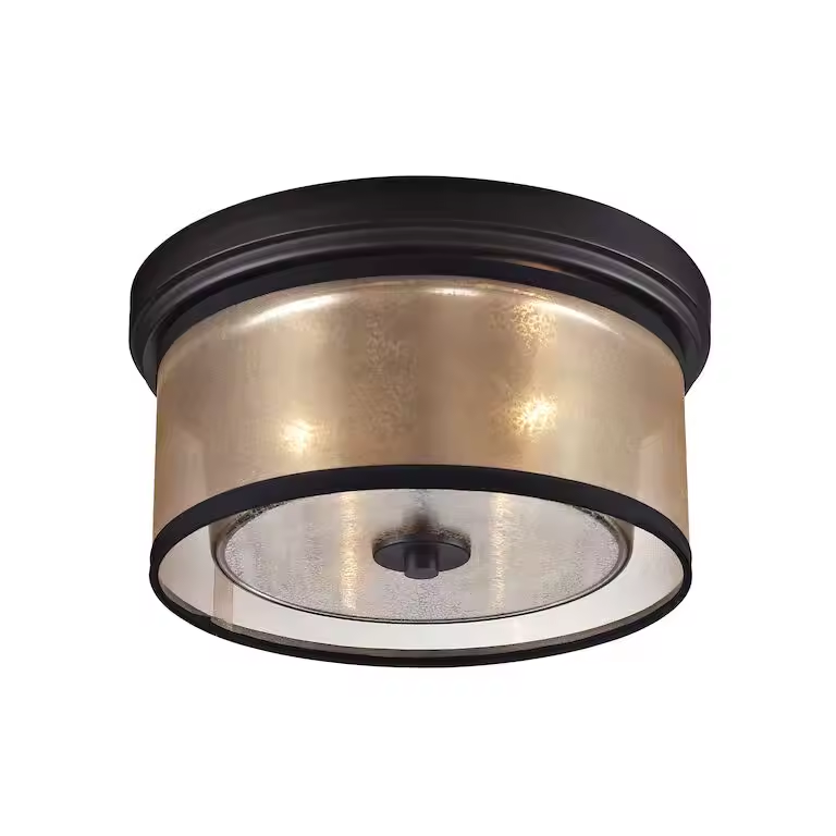 Mercury Glass Shade 120w Double Bulbs Ceiling Light Oil Rubbed Bronze Framed Surface Mounted Switch Control Ceiling Lamp