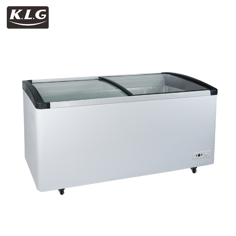 500L commercial flat sliding  glass door deep display chest ice cream freezer