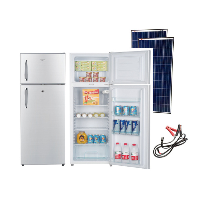 single Double door solar fridge 12/24VDC sun energy power battery Solar Deep refrigerator