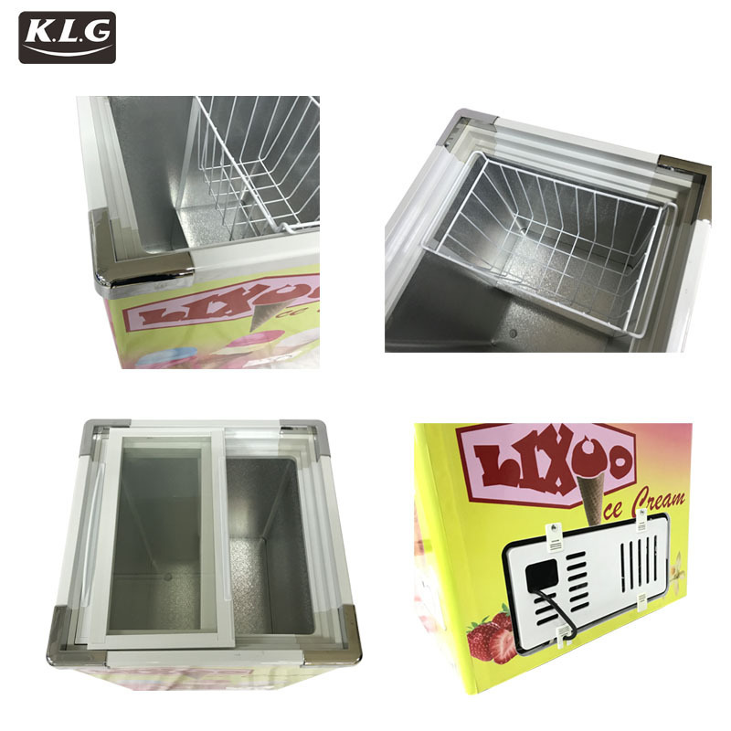 Ice cream roll sliding glass door freezer with lock and key