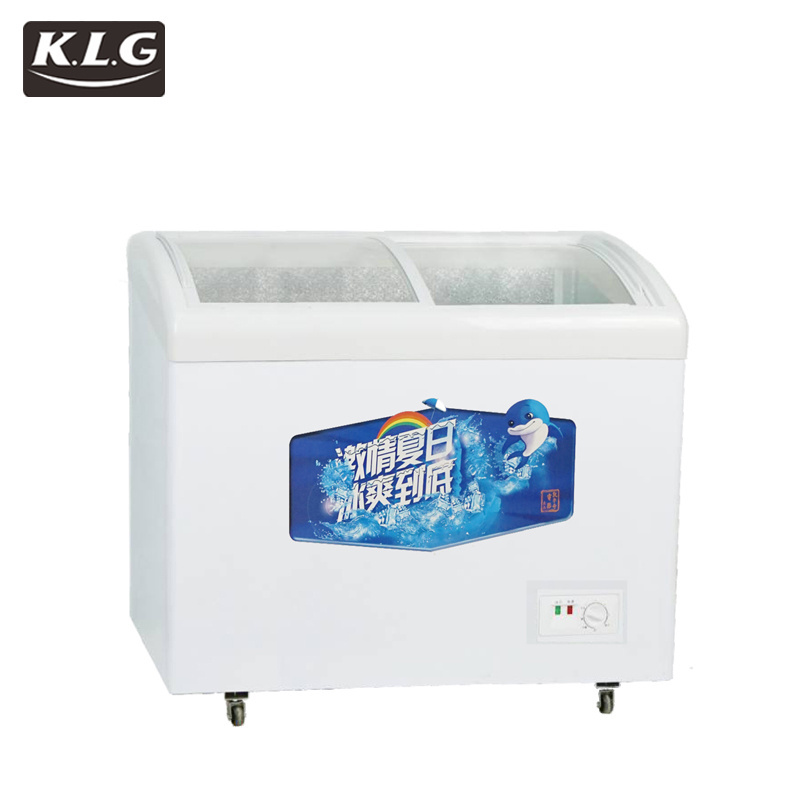 Tempered Glass door ice cream display showcase supermarket  freezers horizontal freezer