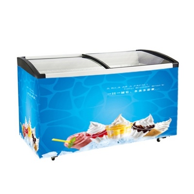 500L commercial flat sliding  glass door deep display chest ice cream freezer