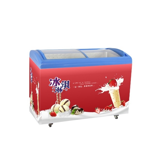 Tempered Glass door ice cream display showcase supermarket  freezers horizontal freezer