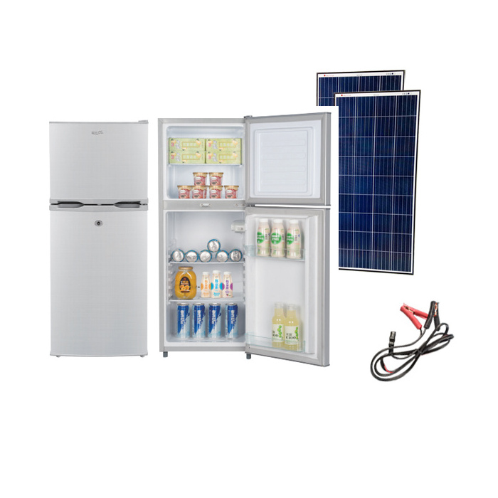 single Double door solar fridge 12/24VDC sun energy power battery Solar Deep refrigerator