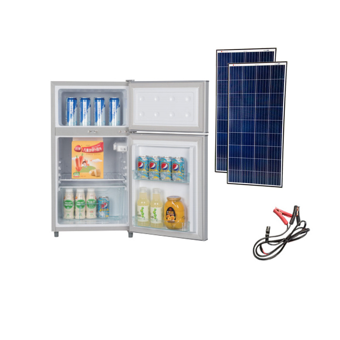 single Double door solar fridge 12/24VDC sun energy power battery Solar Deep refrigerator