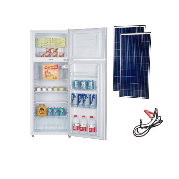 single Double door solar fridge 12/24VDC sun energy power battery Solar Deep refrigerator