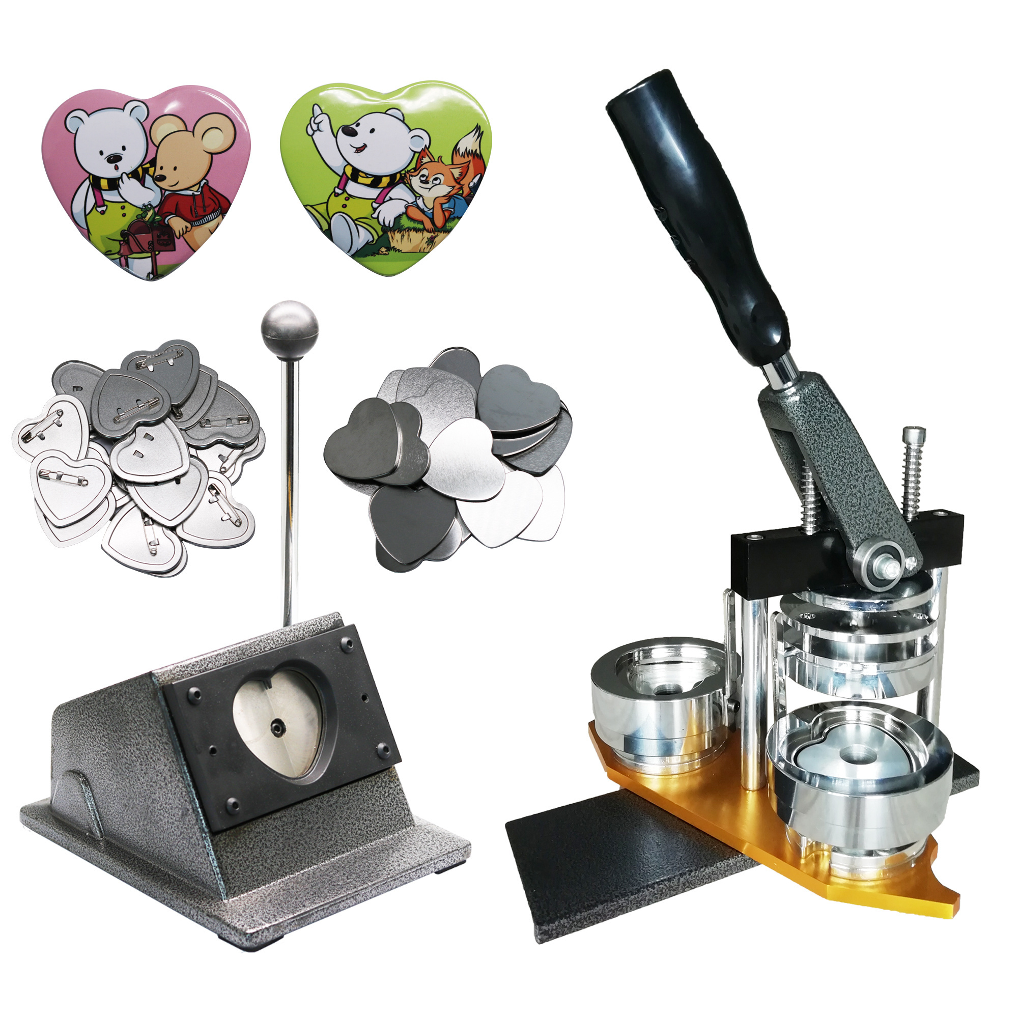 Whole set heart shape metal badge button pin maker making machine including paper cutter