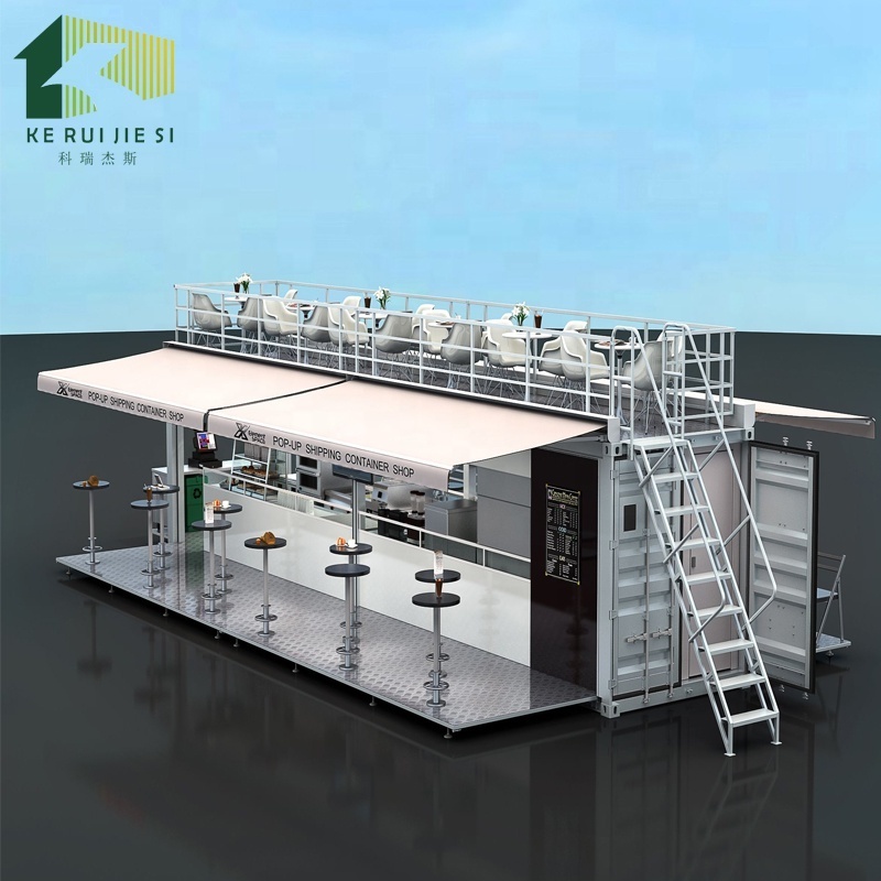 Hydraulic system 20ft shipping container coffee shop, Outdoor fast food kiosk , Restaurant, mobile kitchen