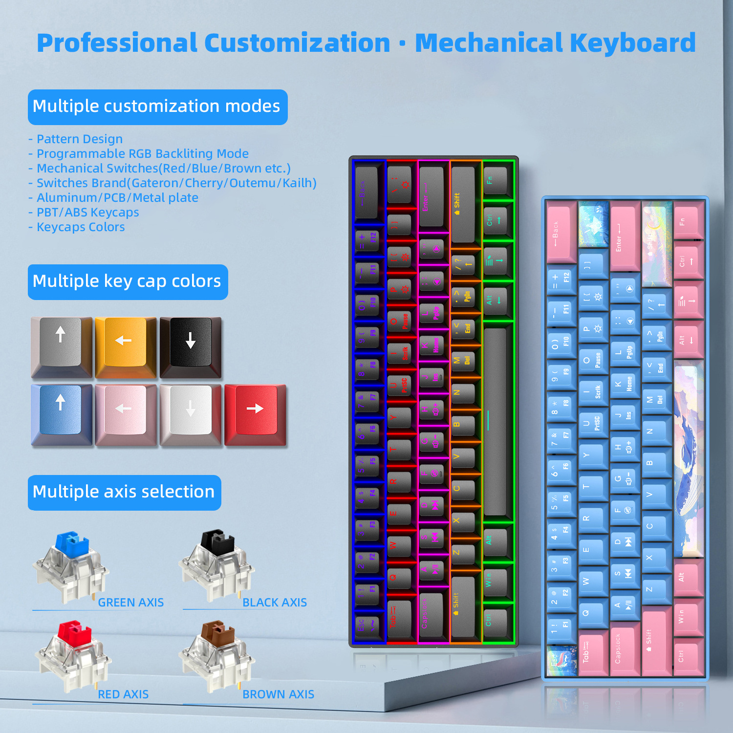 Custom Keyboard RGB Backlit Real Mechanical Keyboard Wireless 61 Keys Teclado Gamer Wired 60 percent Gaming Keyboard Blue Switch