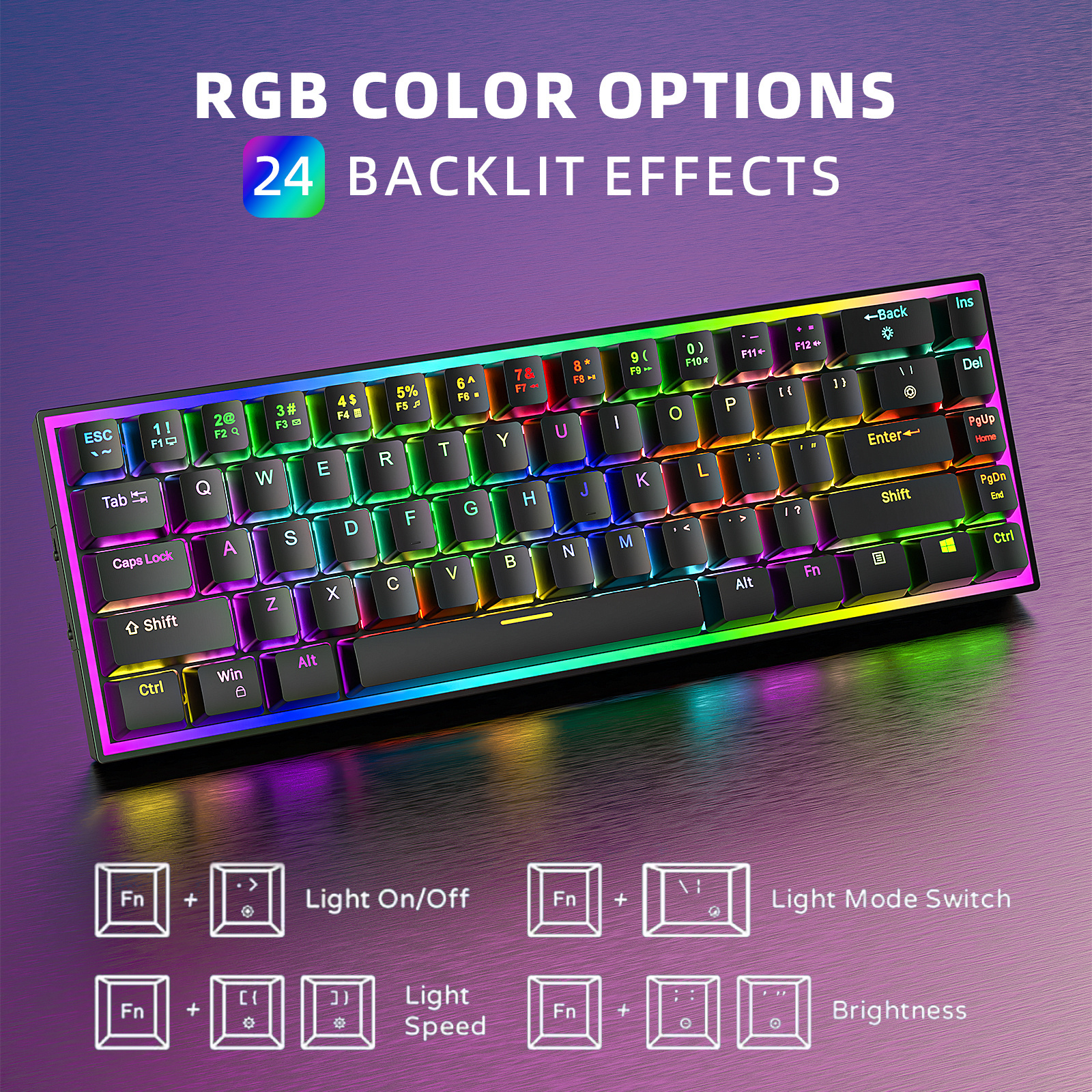 COUSO New Arrival 68 Keys Bluetooth Gaming Keyboard RGB Backlit Outemu Axis Red Switch 65% Wireless Mechanical Keyboard