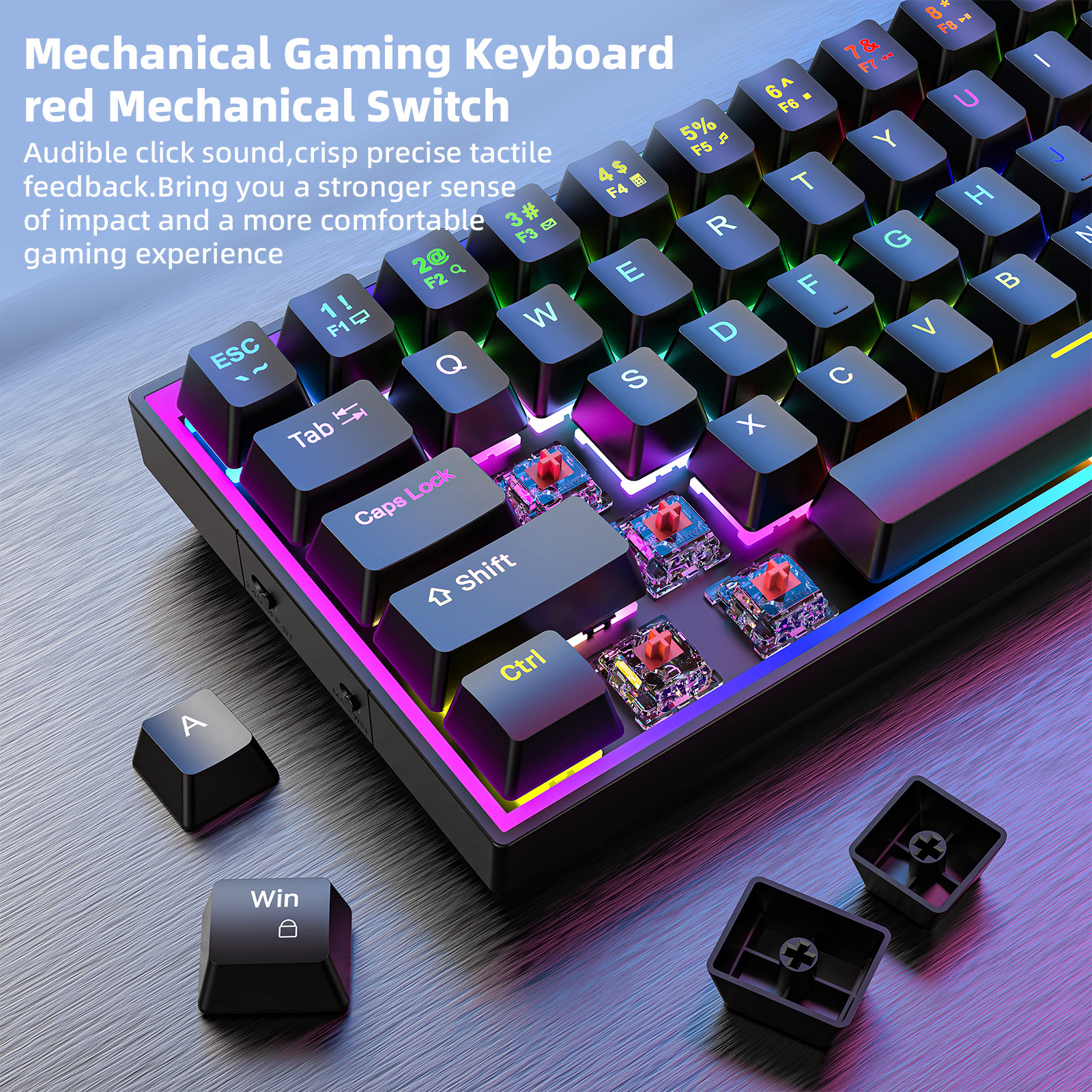 COUSO New Arrival 68 Keys Bluetooth Gaming Keyboard RGB Backlit Outemu Axis Red Switch 65% Wireless Mechanical Keyboard