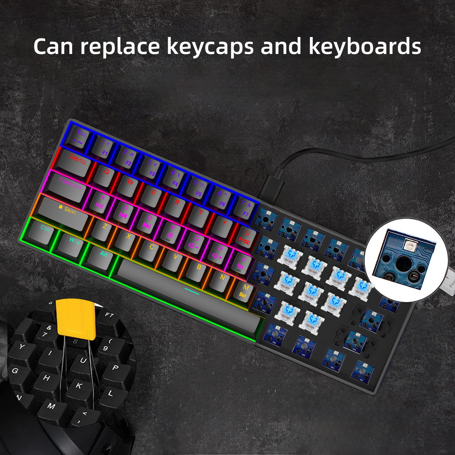 2024 Hot Sale RGB Backlit Mechanical Keyboard Wired Wireless 61 Keys 60 percent Gaming Keyboard Blue Switch