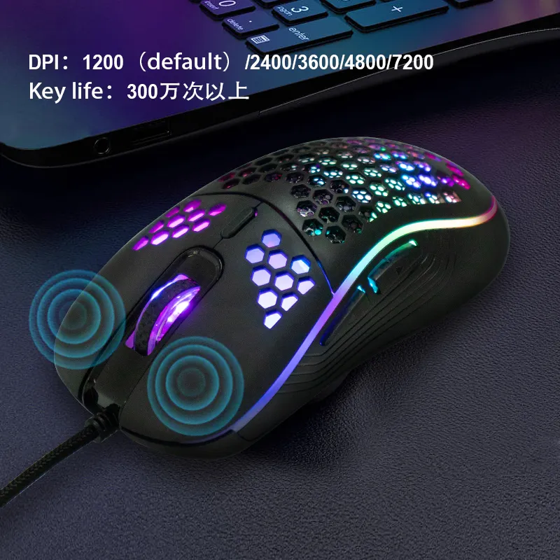 Wholesale Optical Wired Light weight Ergonomics RGB Wired Game Mouse 7200dpi Electronic Computer Glowing Gaming Mouse