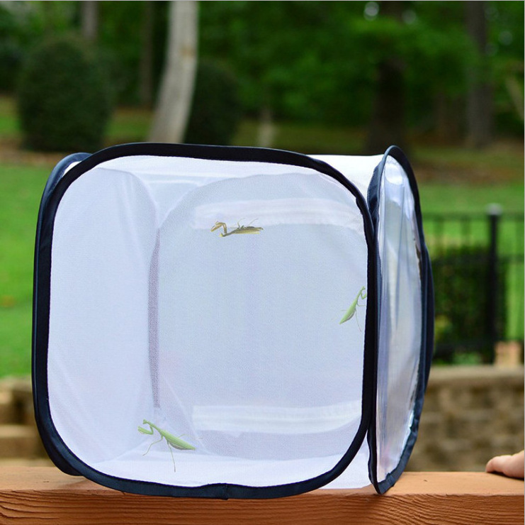 Small Potable Transparent Plastic Folding Collapsible Net Mesh Popup Rearing Terrerium Butterfly Habitat Insect Breeding Cage