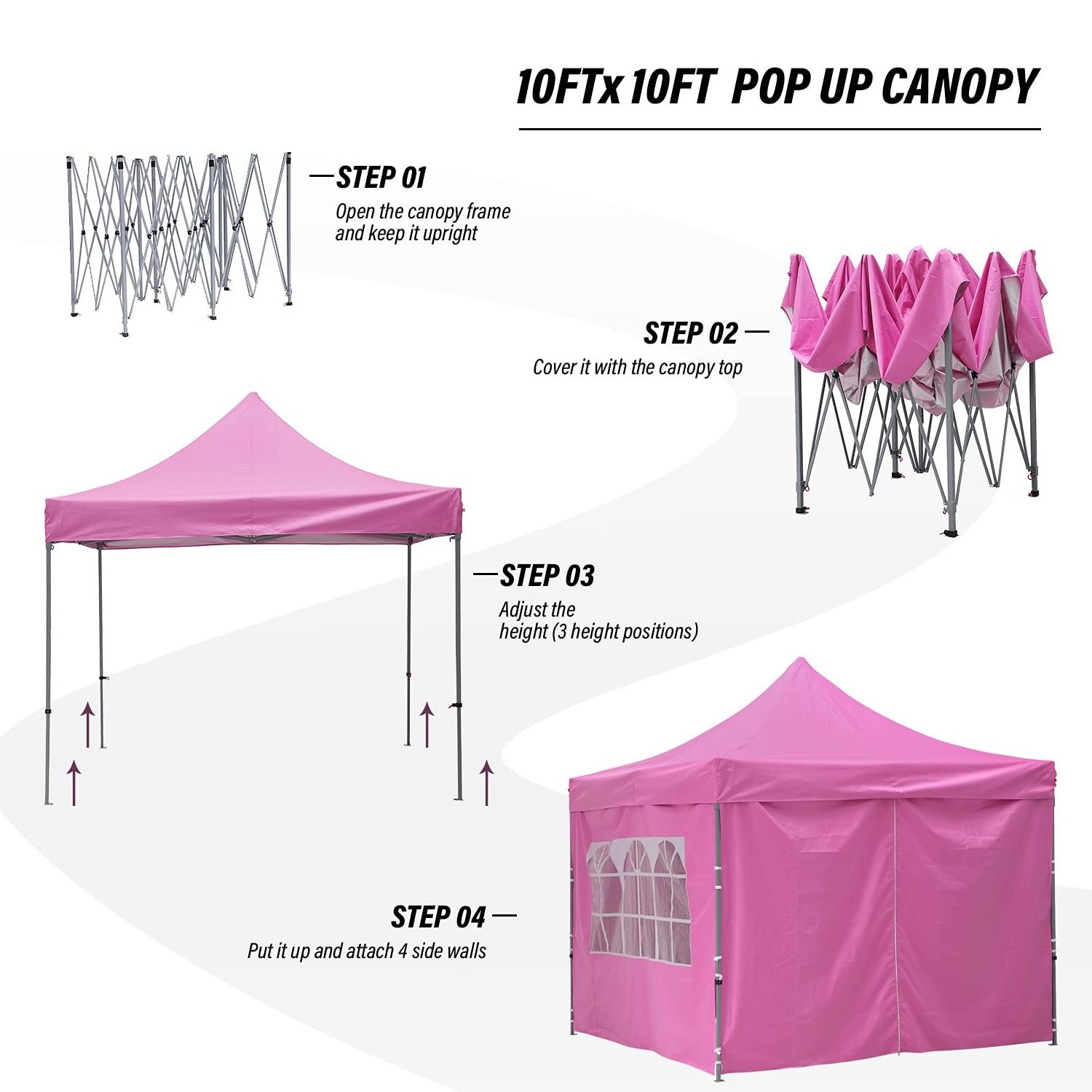 Commercial Portable Instant Folding Shelter Gazebos 10x10 Ft Outdoor Pink Waterproof Pop Up Canopy Trade Show Tent