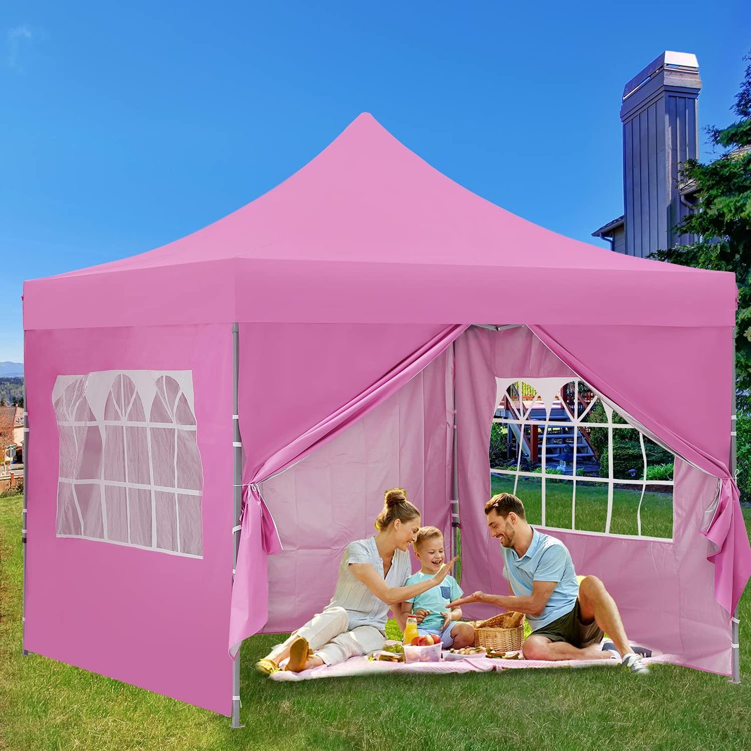 Commercial Portable Instant Folding Shelter Gazebos 10x10 Ft Outdoor Pink Waterproof Pop Up Canopy Trade Show Tent