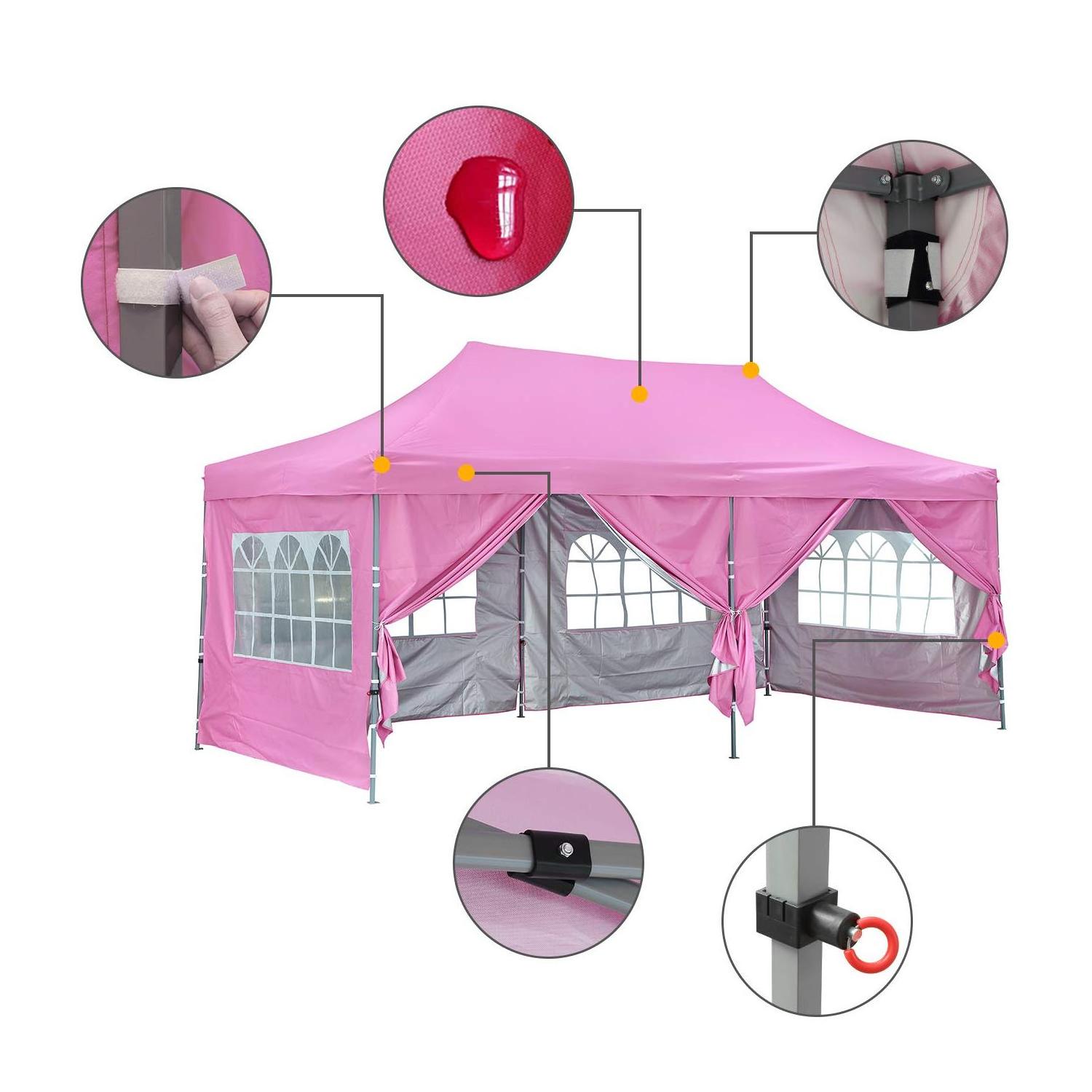 Outdoor Winter Gazebo 8x16 Pink Premium Instant Pop Up Canopy Trade Show Booth Tent with Elegant Church Window