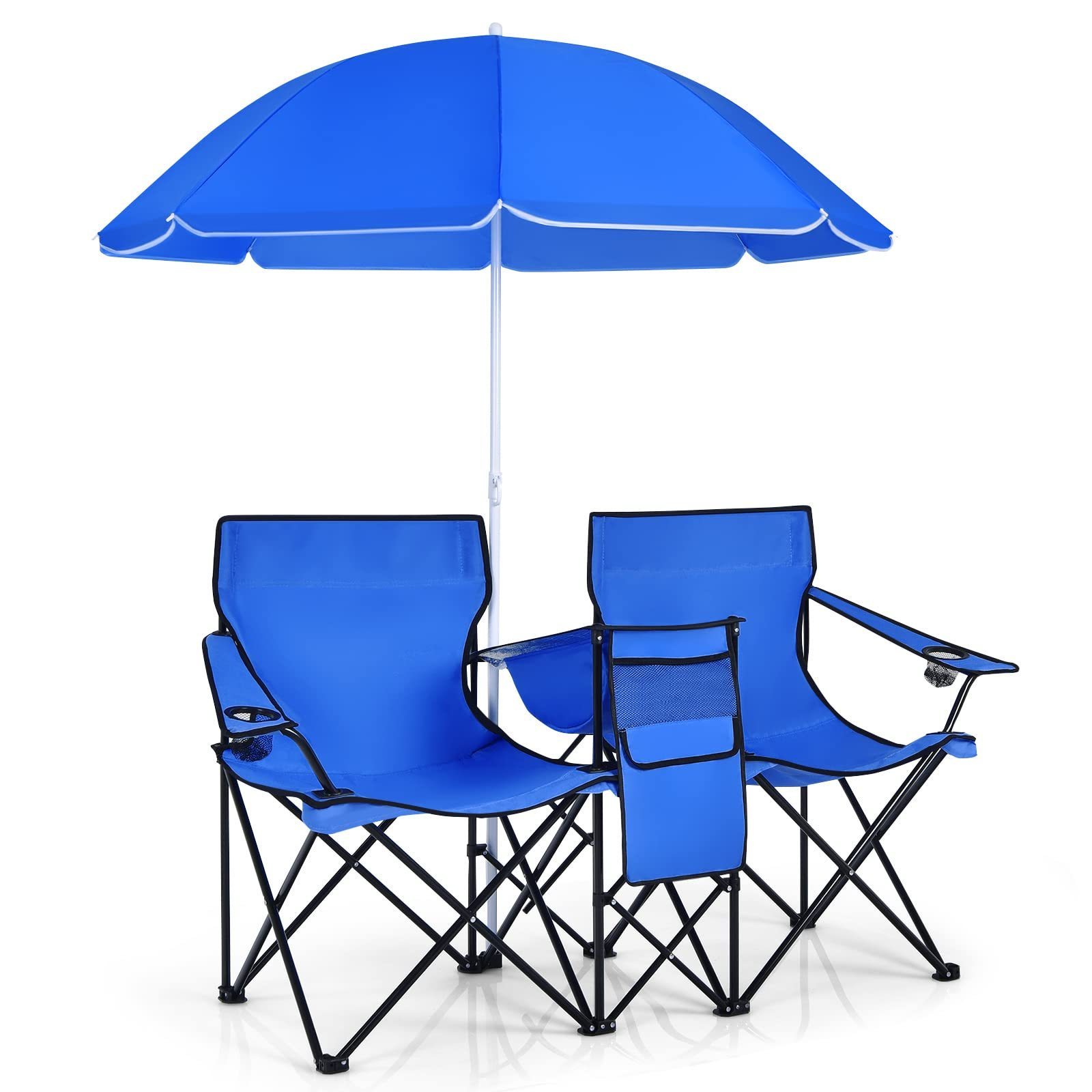 Custom Camping Outdoor Portable Double Folding Table Chair Set With Umbrella