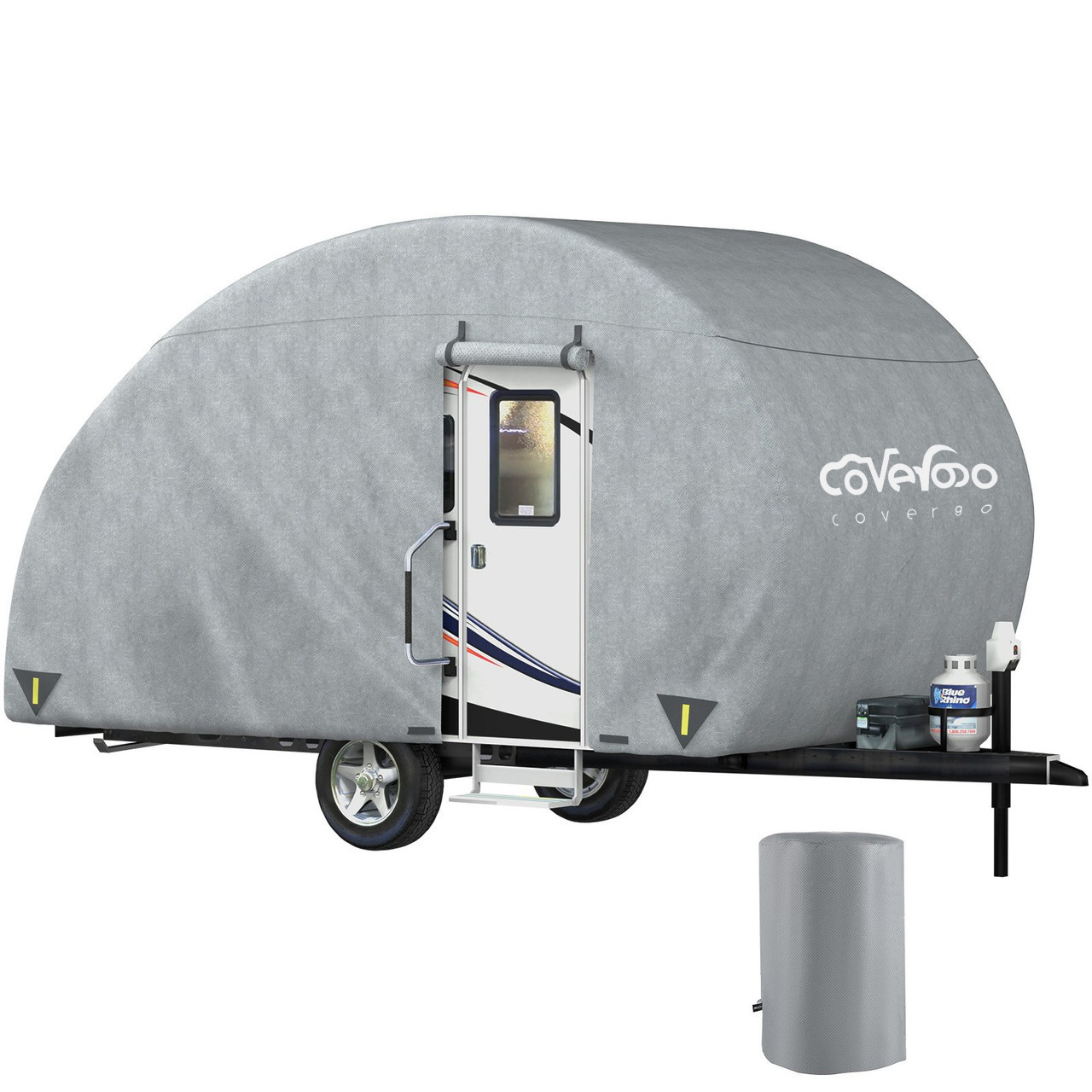 Covergo High Quality 4 Ply Deluxe Teardrop Trailer Cover RV Cover for R-Pod Trailers up to 17' Long - Gray