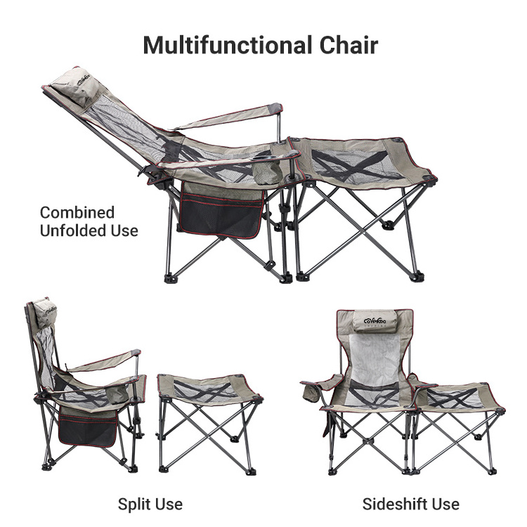 Outdoor Multifunctional Beach Lounge Chaise Folding Camping Equipment Foldable Recliner Footrest Chair with Chair for Camping