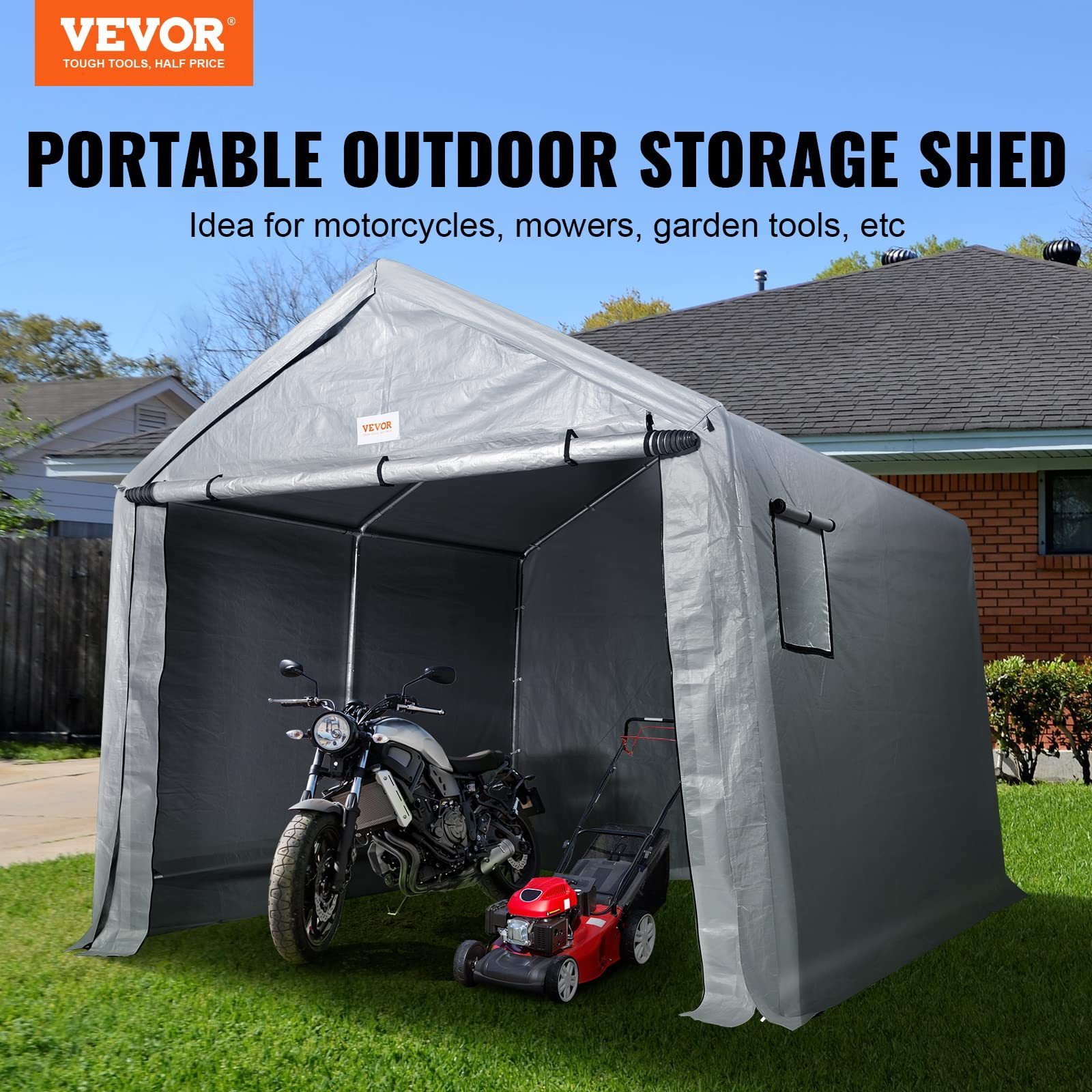 6' x 3' 8' x 8' 10' x 10' Garden Yard Storage Portable Garage Shelter Shed for Generator, Vehicles, Motorcycle