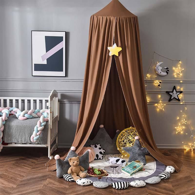 Baby  Cotton Bed Curtains Kids Bed Canopy with Pom Pom Hanging Net