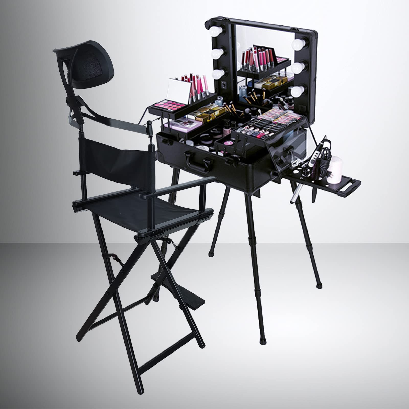 Oversized  Aluminum Portable Professional Makeup Artist Folding Tall  Directors Chair with Headrest