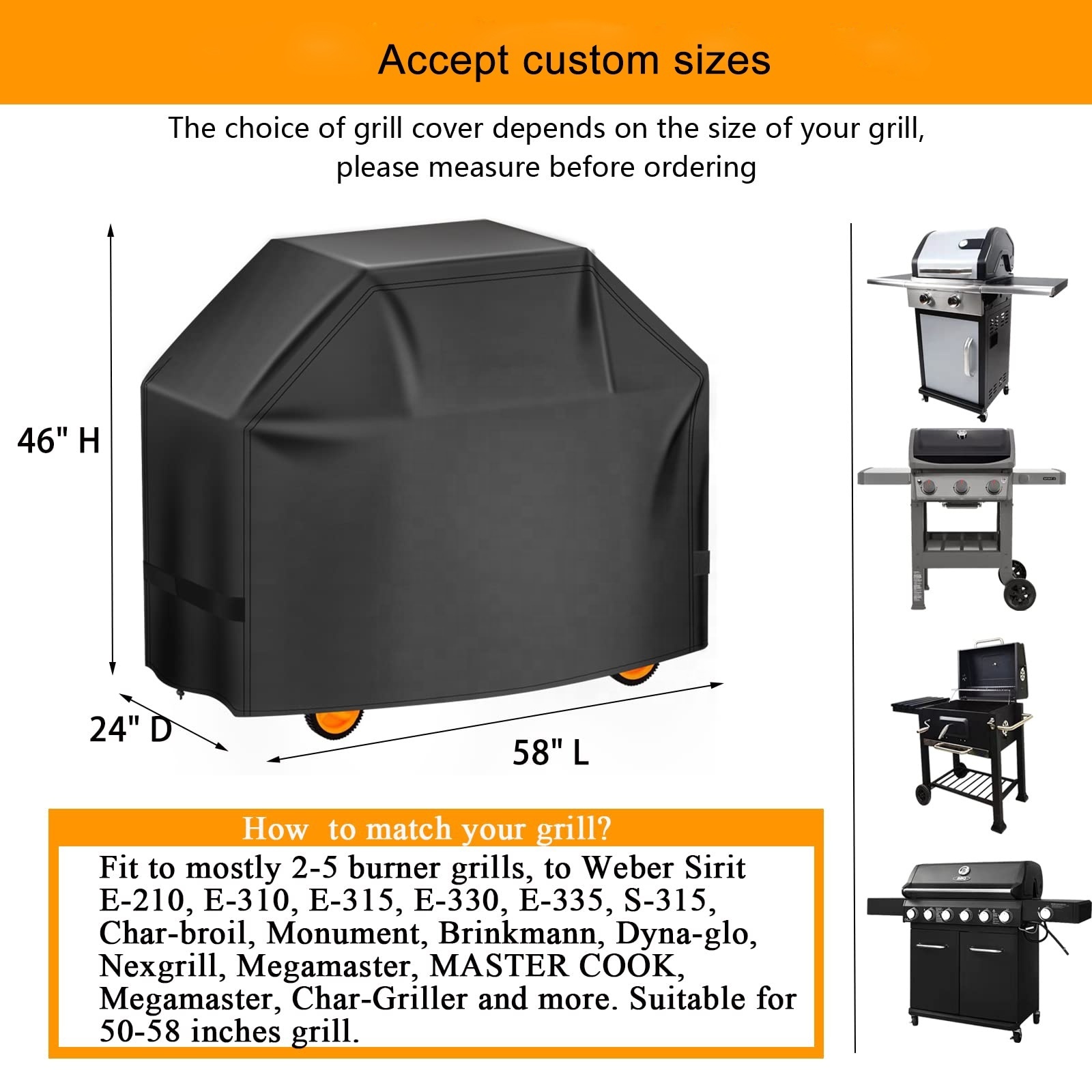 Outdoor Furniture Cover Rip Resistant Heavy Duty Adjustable Waterproof Barbecue BBQ Gas Grill Cover