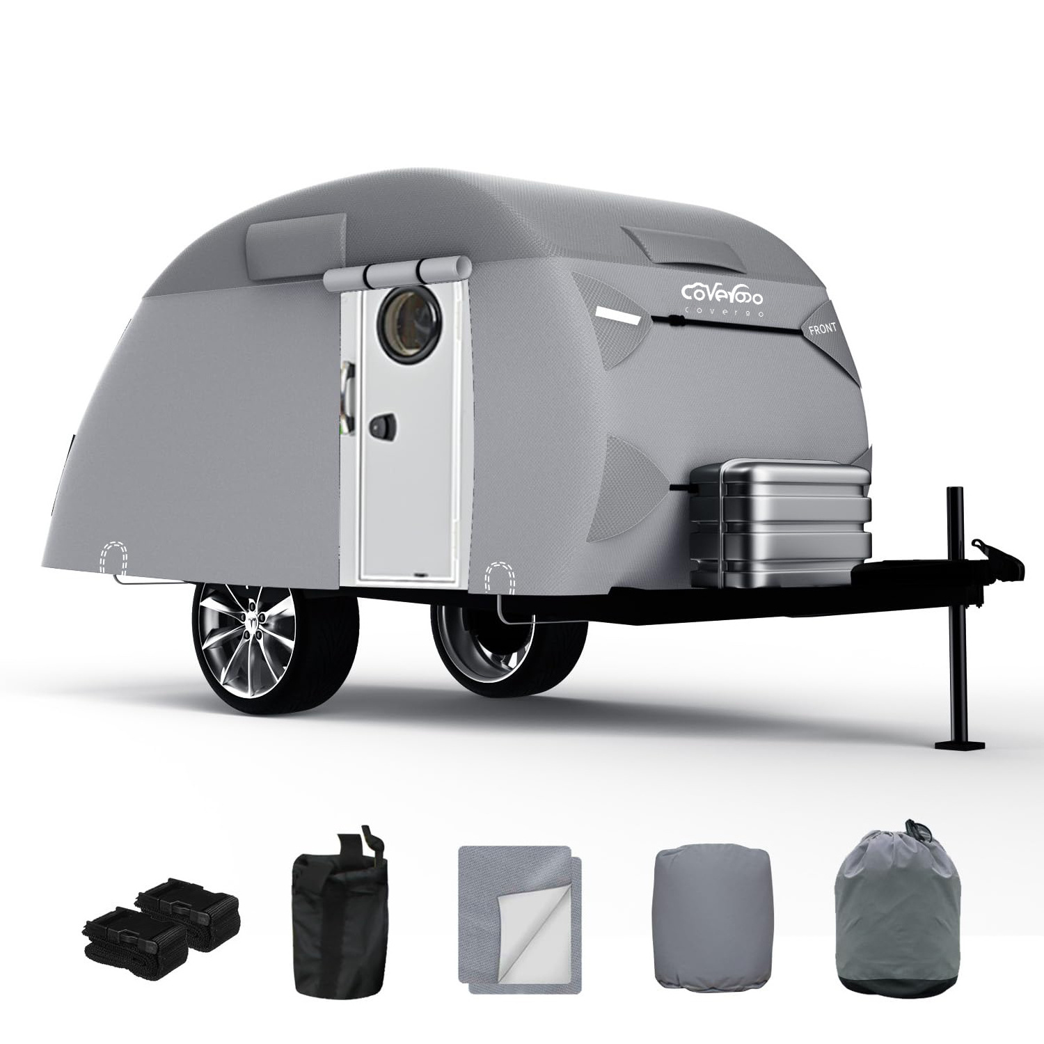 Covergo High Quality 4 Ply Deluxe Teardrop Trailer Cover RV Cover for R-Pod Trailers up to 17' Long - Gray