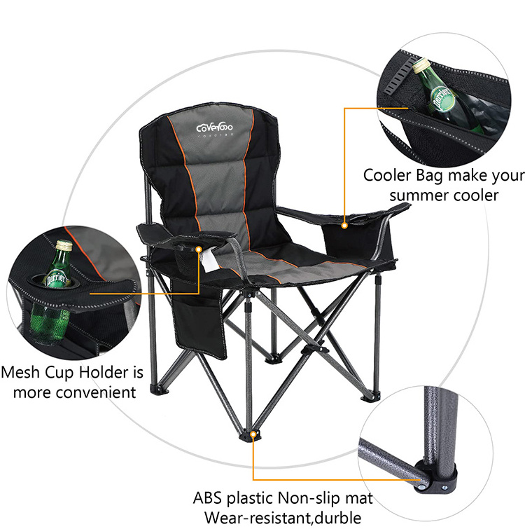 Heavy Duty 450 LBS Steel Padded Arm Luxury Portable Folding Foldable Outdoor Garden Picnic Fishing Camping Chair with Cooler Bag