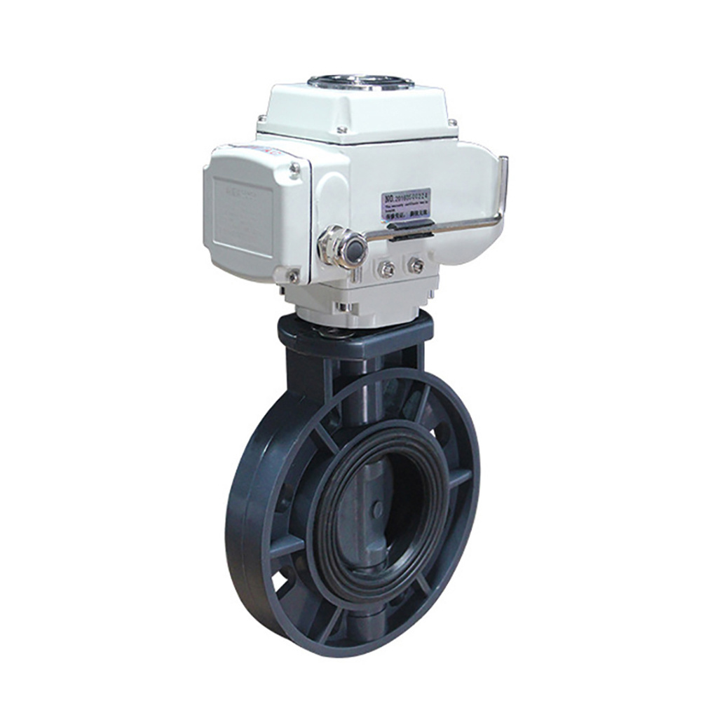 DN50 UPVC Plastic  Motor Operated Control Electric Wafer Butterfly Valve AC220V